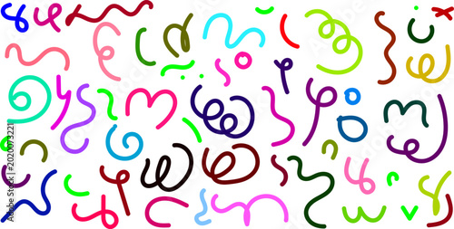 Colorful swirling lines and shapes on white background