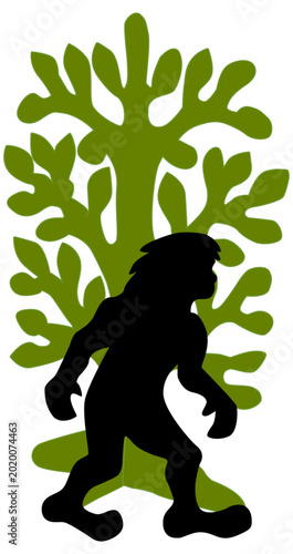 Bigfoot Silhouette Vector Illustration – Sasquatch Walking Shadow Graphic, Black Cryptid Design