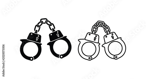 Tableau sur toile Handcuffs in two styles black and white silhouette