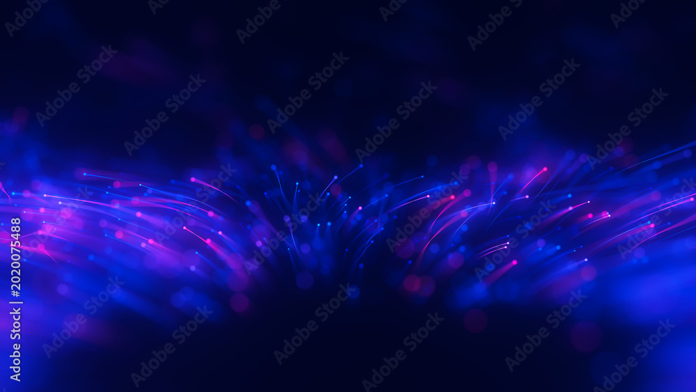 Fotografie Closeup of Big data light speed flow outwards left bottom