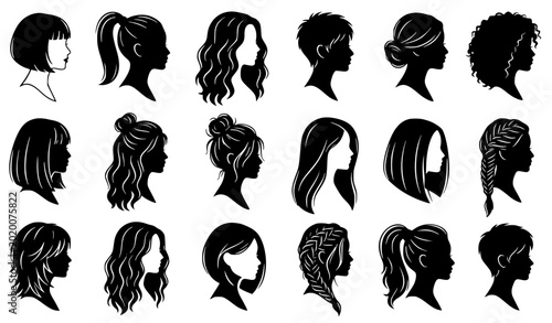 Women hairstyle silhouettes set female haircut fashion vector illustration isolated on white background