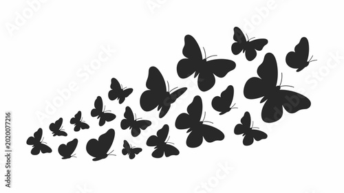 Flock of Butterflies Silhouette Illustration, Flying Butterfly Vector Collection