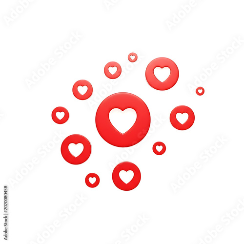 Red paper hearts scattered isolated transparent background