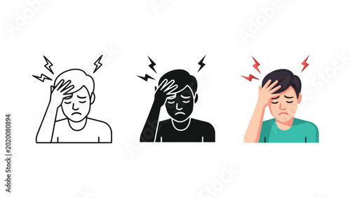 Fotografía Man suffering from headache vector illustration set