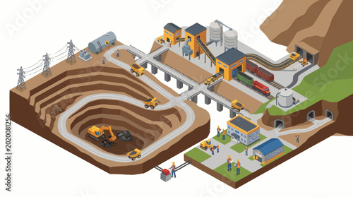 Cuadro en lienzo Industrial mining operation with heavy machinery and processing plant