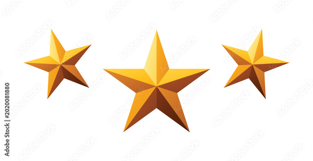 Fototapeta premium Three Golden 3D Stars Isolated on White Background