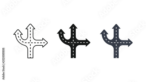 Foto Three way road junction arrow icons set as vector illustration