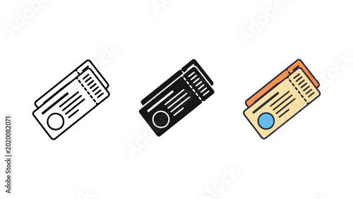 Fotografía Ticket stub vector icon set in line art solid and flat color styles