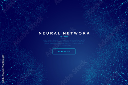 Abstract neural network vector illustration with glowing digital connections flowing from all four edges toward a central core. Features interconnected nodes, dynamic data lines, and futuristic AI