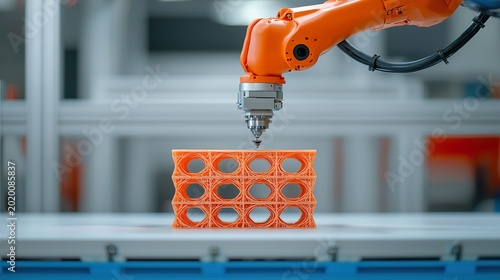 Automated robotic construction of entire buildings 3D printing nozzle, layered material, subtle building component, construction arm 