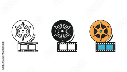 Tableau sur toile Film reel and celluloid strip vector illustration set