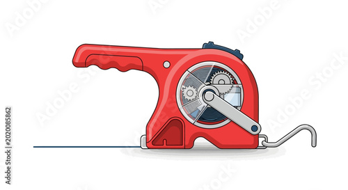Photos Red handheld wire rope winch tool.