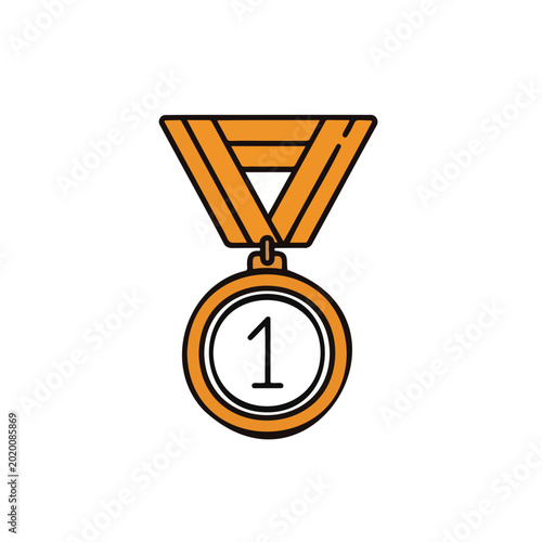 Gold medal with number one symbolizing victory and achievement  