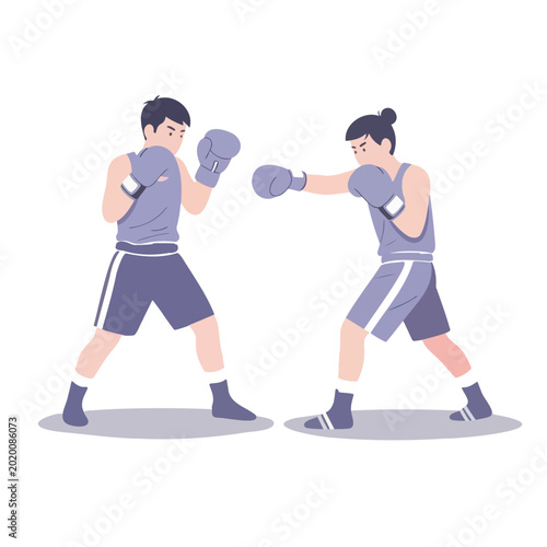 Two male boxers sparring in boxing gloves on white background - Concept of Sports, weight loss, and a healthy lifestyle  