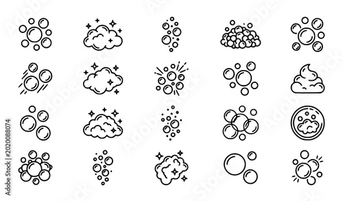 Fotografía Soap foam and oxygen bubble line icon set isolated on white background vector il