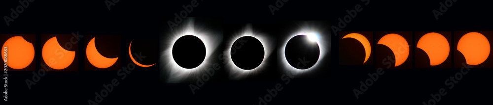 Photography Total Solar Eclipse Progression from Partial Phases to Totality Time-Lapse Compo