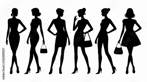 Beautiful Fashion Girl Silhouettes Set, Stylish Female Vector Collection