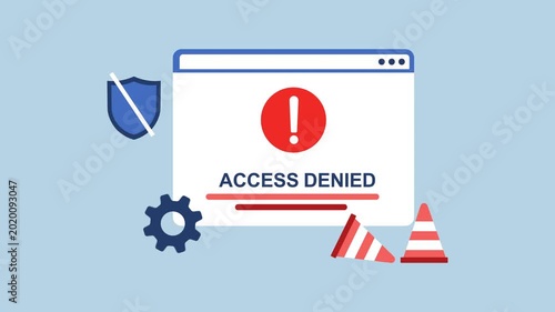Access denied shield, gear and cones, ideal for blocked access 2d Animation with Alpha Matte