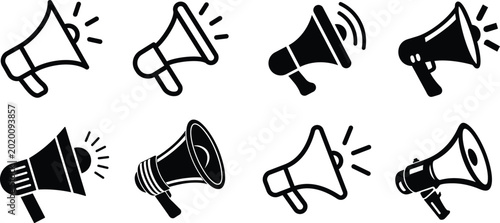 Tableau sur toile set of black megaphone icons with white background