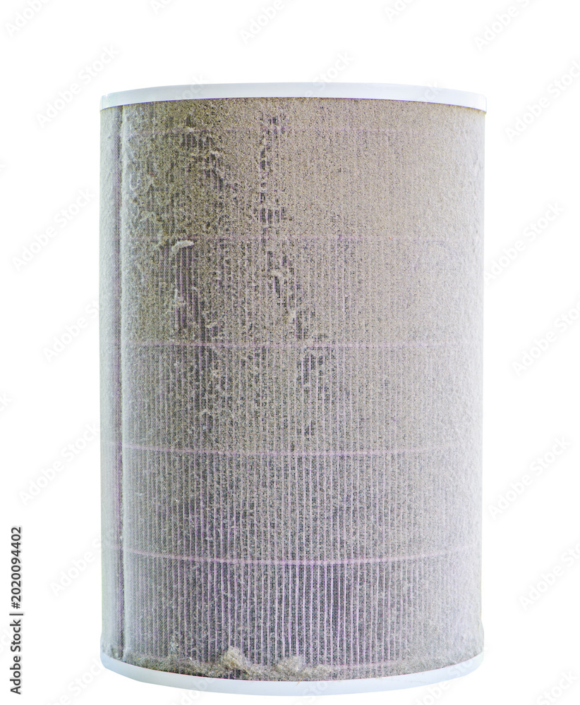 Αυτοκόλλητο Dirty Cylindrical Air Filter Isolated on White Background