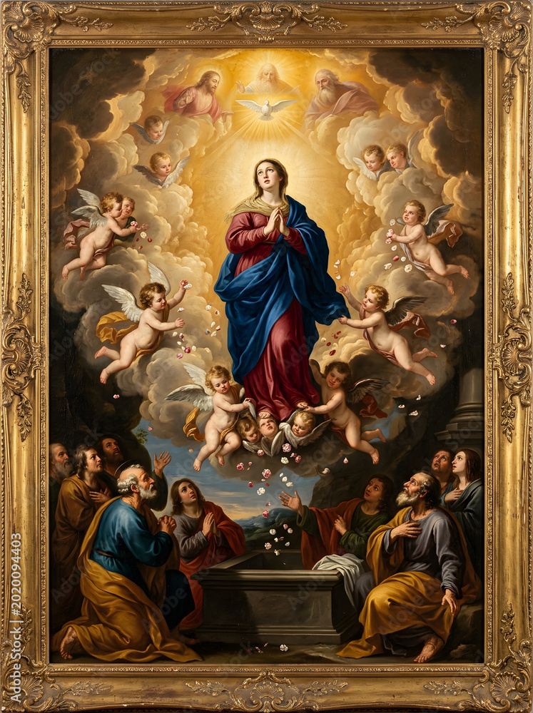 Fototapeta premium Assumption and coronation of virgin mary mannerist oil painting