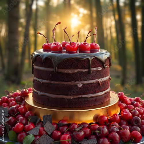 Tentador Pastel de Chocolate con Ganache Cremoso y Decoración de Cerezas Frescas