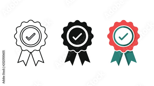 Vector illustration of three award ribbons with checkmarks