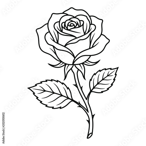 Simple black line drawing of a rose