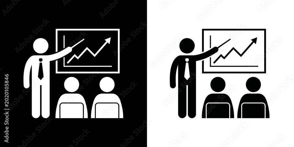 Ταπετσαρία Icon depicting a business leader presenting growth chart to an attentive audienc