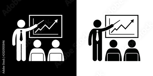 Tablou pe pânză Icon depicting a business leader presenting growth chart to an attentive audienc