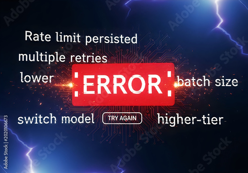 Error message screen with retry button isolated on white background