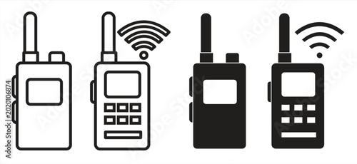 Foto Walkie talkie icon, communication device with portable radio channel icon for security services and communication use, vector illustration