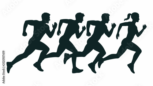 Running Men and Women Silhouettes, Run Sport Vector Illustration Set