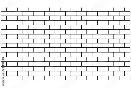 Brick Wall Hatch Pattern Vector Seamless Black Outline Texture for CAD Blueprint Background