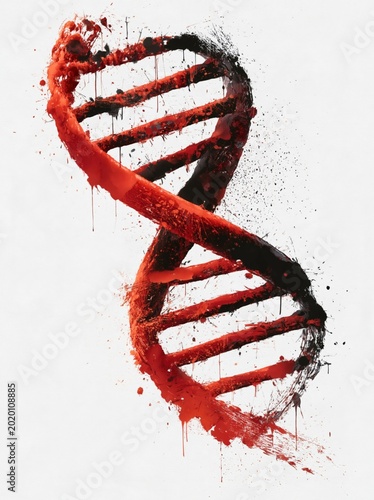 Artistic DNA double helix with red and black paint grunge