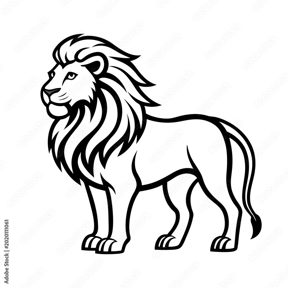 Obraz premium Black and White Lion Line Art Design for Branding
