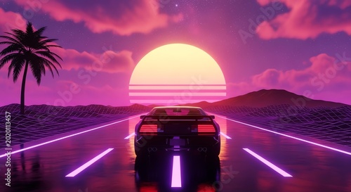 Car driving sunset road landscape