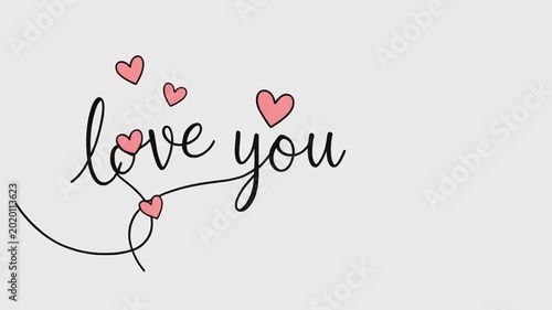 Animated Love You Hand Lettering with Pink Hearts