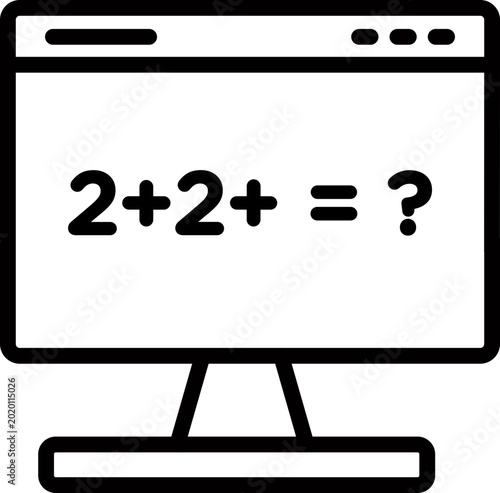 Online Maths Line Icon, Digital Math Learning Outline Vector, Minimal Mathematics Icon