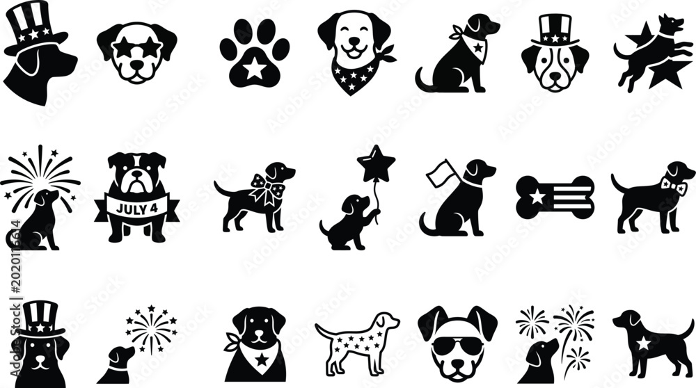 Fototapeta premium patriotic dogs in july 4th decorations and accessories