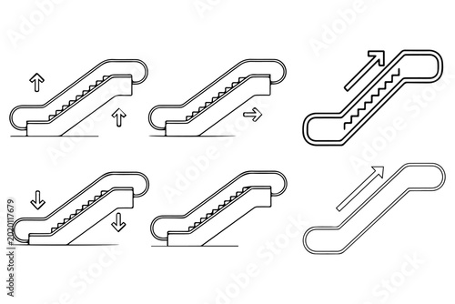 Elevator and Escalator Architectural Symbols – CAD Style Editable Vector Icons for Modern Building Transport Systems and Infrastructure Design
