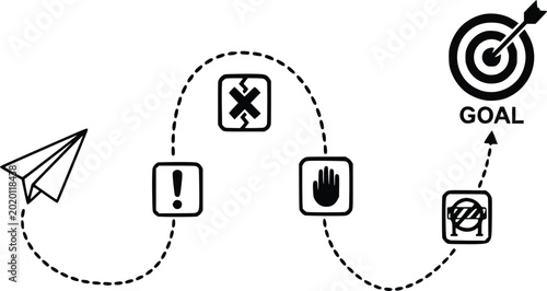 Foto Paper airplane path graphic illustration showing overcoming business obstacles a