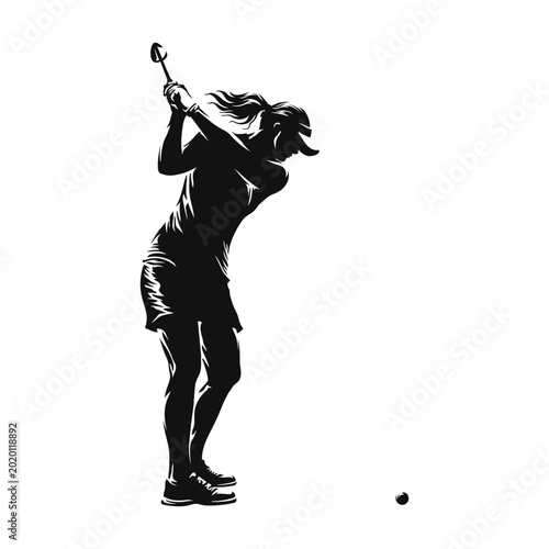 Silhouette of a female golfer in mid-swing