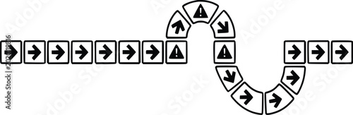 Photos Arrow path illustration featuring square sequence icons with warning symbols fol