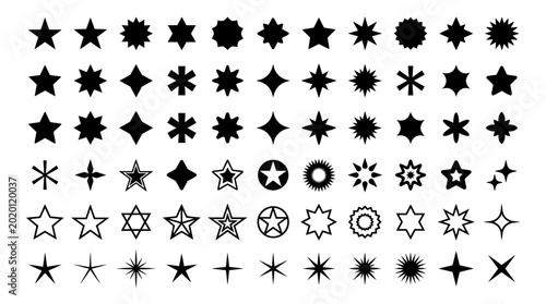 Various star shapes icons are displayed on a plain surface