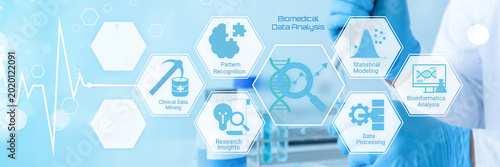 Obraz na płótnie Professional conducting biomedical data analysis with advanced technology and he