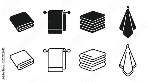 Tableau sur toile towel icons set folded and hanging towels black and white