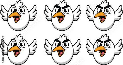 Фотография Cartoon Egg Bird Mascot Vector Set with Happy and Angry Facial Expressions Featu