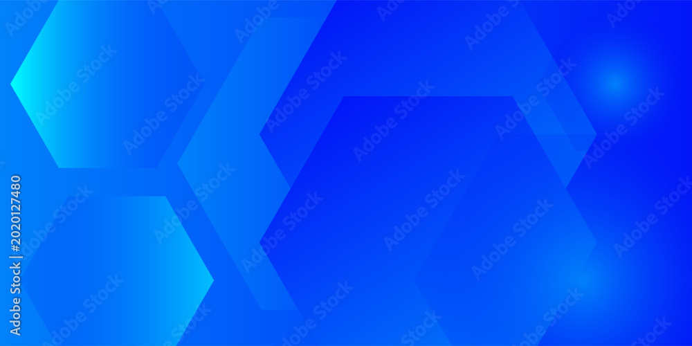 Obraz premium Modern abstract blue background with glowing geometric lines. Blue gradient hexagon shape design. Futuristic technology concept. Suit for brochure, science, website, banner, flyer, presentation, cover