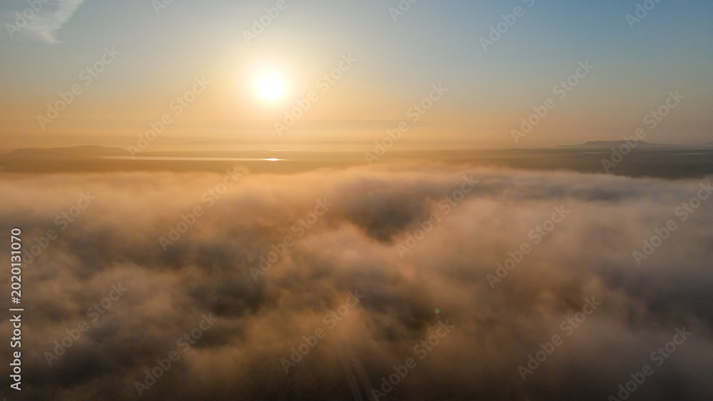 Obraz premium fog at dawn view from a drone